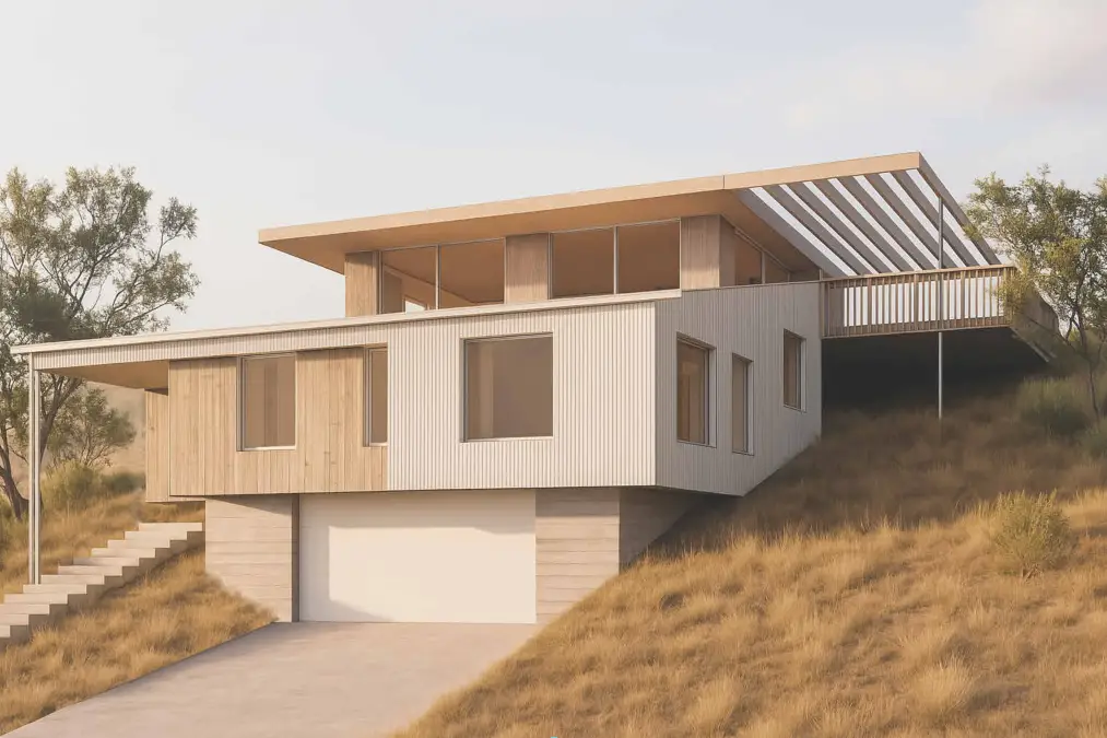 Render of a structural insulated panel (SIP).